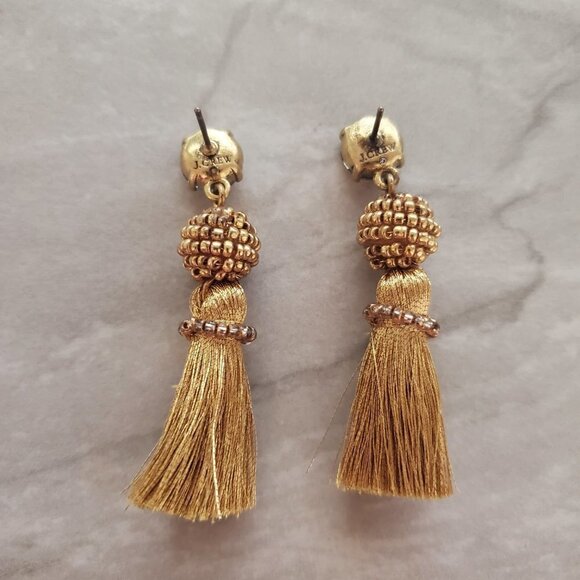 ✨ J.Crew Gold Beaded Rhinestone Crystal Tassel Drop Dangle Earrings ✨ - Picture 6 of 9